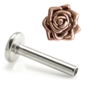1.2mm Gauge Titanium Labret with Steel Rose Gold Rose - Internally-Threaded