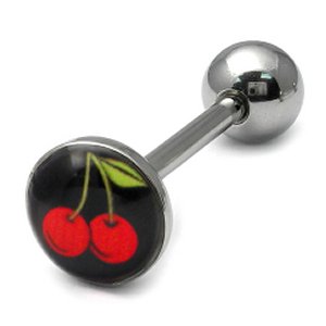 Steel Logo Tongue Bar - Red Cherries on Black