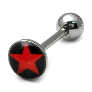 Steel Logo Tongue Bar - Red Star on Black