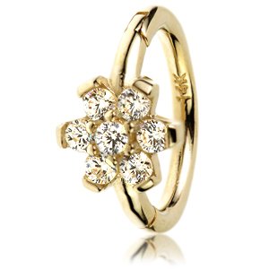 9ct Yellow Gold Jewelled Flower Hinged Ring