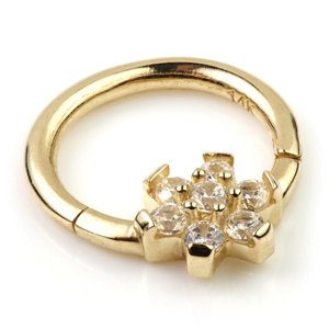 9ct Yellow Gold Jewelled Flower Hinged Ring
