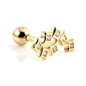 9ct Gold Mini Jewelled Squares Ear Stud