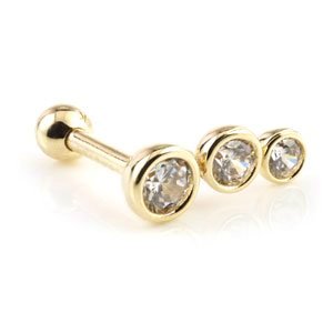 9ct Gold Curved Triple Jewelled Ear Stud