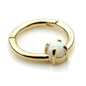 9ct Yellow Gold Claw Set Opal Hinged Ring