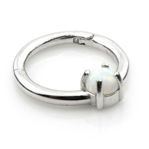 9ct White Gold Claw Set Opal Hinged Ring