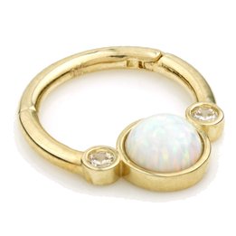 9ct Yellow Gold Opal & CZ Hinged Ring