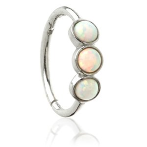 14ct White Gold Hinged Triple Opal Ring