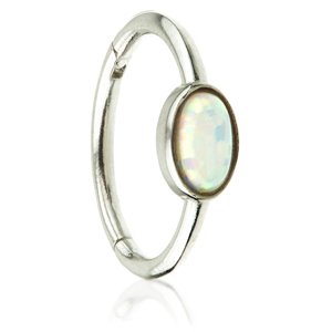 9ct White Gold Hinged Oval Opal Ring