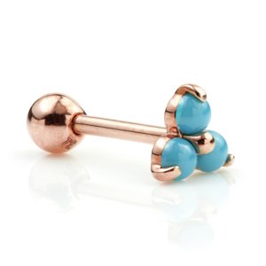 9ct Rose Gold Turquoise Trinity Ear Stud