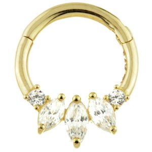 14ct Yellow Gold Triple Marquise Jewel Hinged Ring