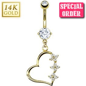 14ct Gold Outline Heart Belly Bar