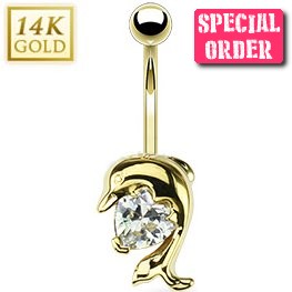 14ct Gold Dolphin Belly Bar