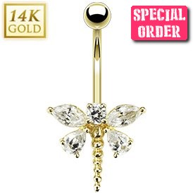 14ct Gold Dragonfly Belly Bar