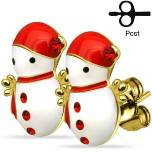 14ct Gold-Plated Christmas Earrings - Snowman