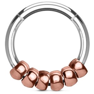 1.2mm Gauge Steel Hinged Segment Ring with Rose Gold Beads