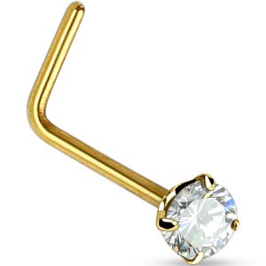 14ct Gold L-Shaped Jewelled Nose Stud