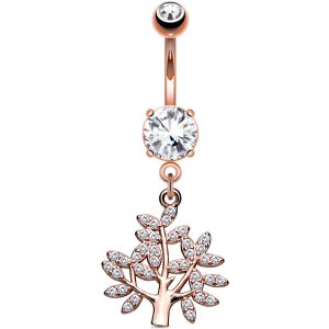 Rose Gold-Plated Jewelled Tree of Life Belly Bar