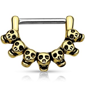 14ct Gold-Plated Seven Skulls Nipple Clicker