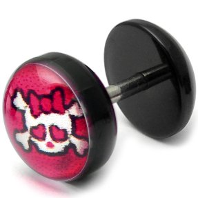 Acrylic Fake Plug - Kitty Skull on Pink