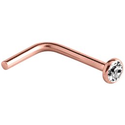 L-Shaped PVD Rose Gold Jewelled Nose Stud