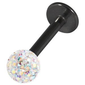 1.2mm Gauge PVD Black on Steel Labret with Smooth Glitter Ball