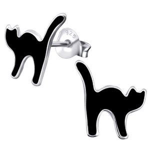 925 Sterling Silver Black Cat Ear Studs