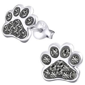 925 Sterling Silver Jewelled Pawprint Ear Studs