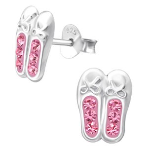 925 Sterling Silver Jewelled Ballet Shoes Ear Studs