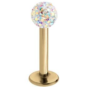 1.6mm Gauge PVD Gold on Steel Labret with Smooth Glitter Ball