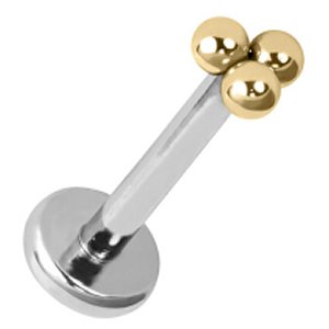 1.2mm Gauge Titanium Labret with 18ct Gold-Plated Trinity Ball - Internally-Threaded