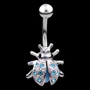 Sterling Silver Jewelled Ladybird Belly Bar