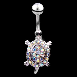 Sterling Silver Jewelled Turtle Belly Bar