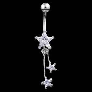 Sterling Silver Two Swinging Stars Belly Bar