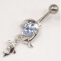 Sterling Silver Twin Dolphins Belly Bar