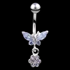 Sterling Silver Butterfly with Flower Belly Bar