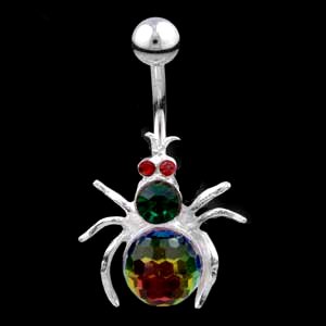 Sterling Silver Jewelled Spider Belly Bar