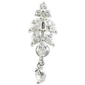 Sterling Silver Reverse Jewelled Cluster Tail Belly Bar