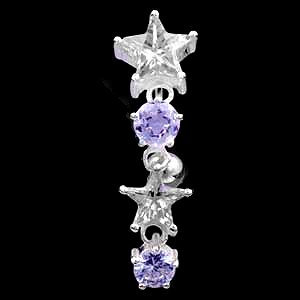 Sterling Silver Reverse Stars with Solitaires Belly Bar