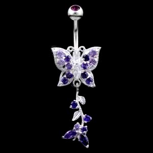 Sterling Silver Butterfly with Butterfly Dropper Belly Bar