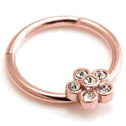 PVD Rose Gold Jewelled Flower Hinged Ring