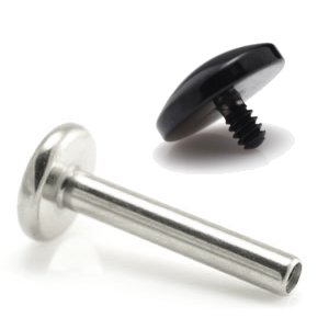 1.6mm Gauge Titanium Labret with PVD Black Dome - Internally-Threaded