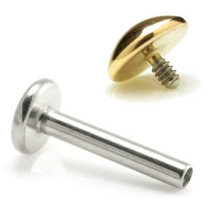 1.6mm Gauge Titanium Labret with PVD Gold Dome - Internally-Threaded