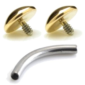 1.2mm Gauge Titanium Banana with PVD Gold Domes - Internally-Threaded