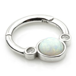 9ct White Gold Opal & CZ Hinged Ring