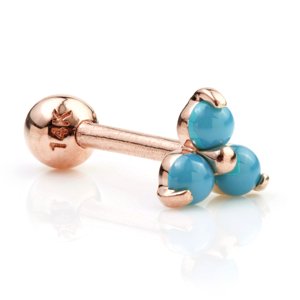 14ct Rose Gold Turquoise Trinity Ear Stud