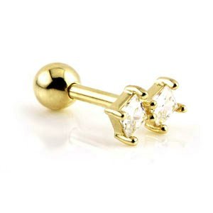9ct Gold Twin Square Gems Ear Stud