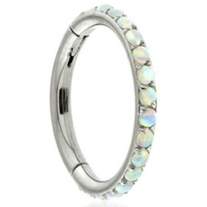 Titanium Pave Set Opal Hinged Ring