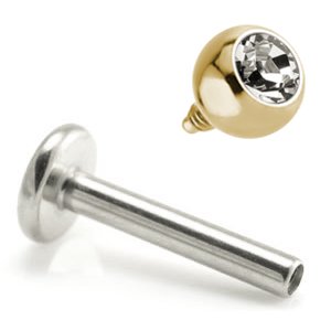 1.2mm Gauge Titanium Labret with PVD Gold Jewelled Ball - Internally-Threaded