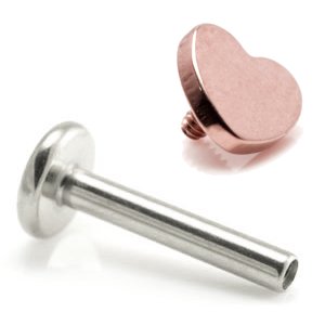 1.6mm Gauge Titanium Labret with PVD Rose Gold Heart - Internally-Threaded