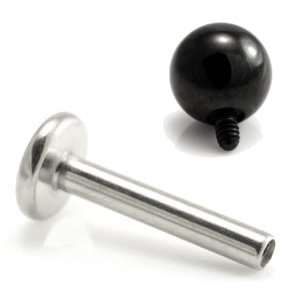 1.2mm Gauge Titanium Labret with PVD Black Ball - Internally-Threaded